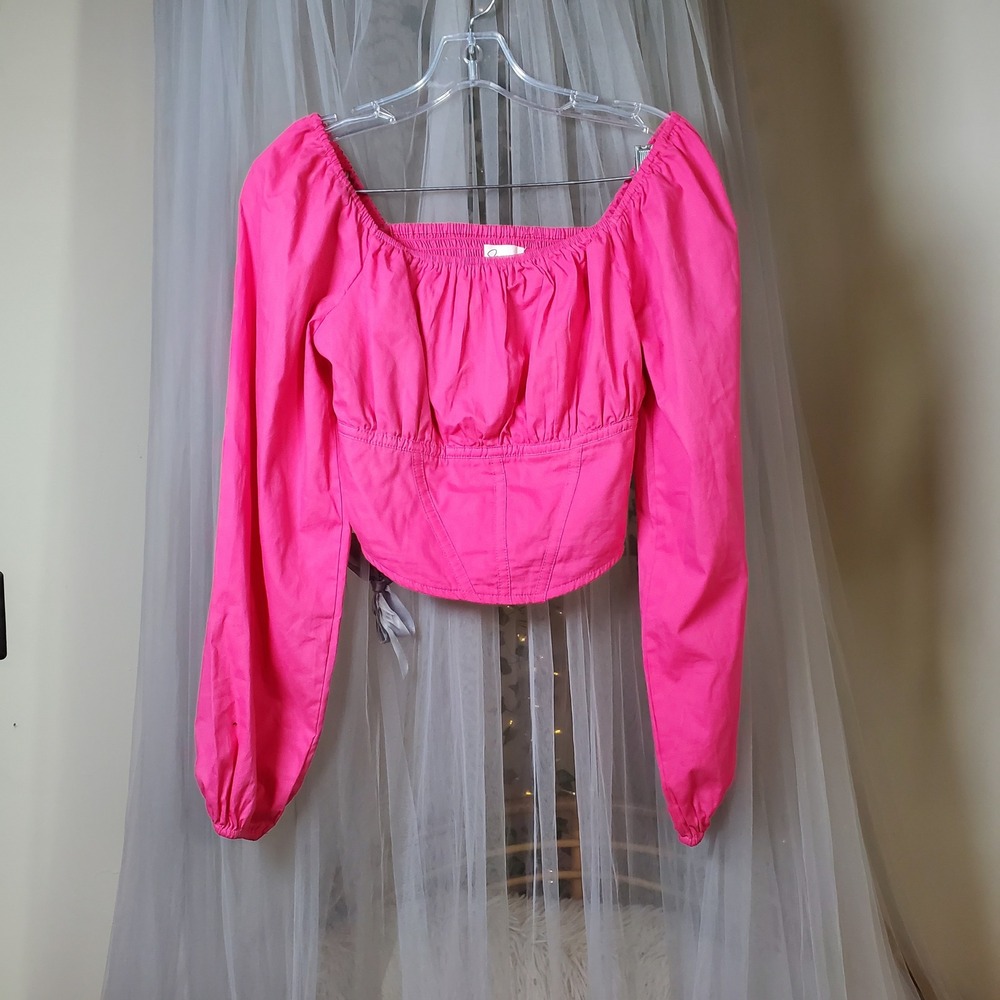 Pink Barbiecore Cotton Top Festival Coquette Feminine Poet Clubwear Party Size M
